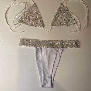White rhinestone two piece swimsuit